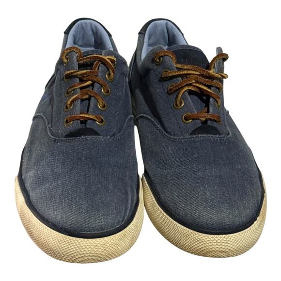 Polo Ralph Lauren Vaughn Washed Blue Canvas Sneakers Men's Size 10.5 Boat Shoes - Picture 4 of 8